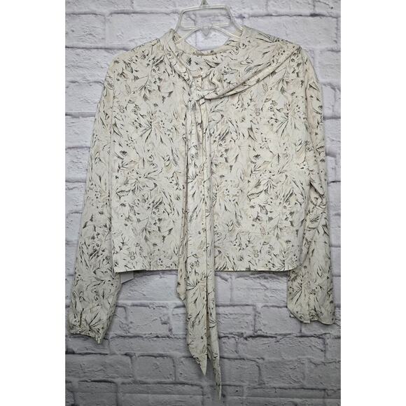 Astr The Label white sketch floral boho long sleeve crop top blouse Large. - Picture 9 of 12